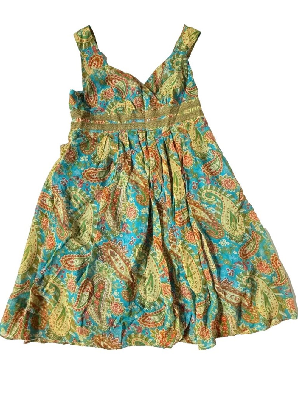 Sundance Womens 10P Petite 100% Silk Dress Wrap V-neck Floral Paisley Boho Green